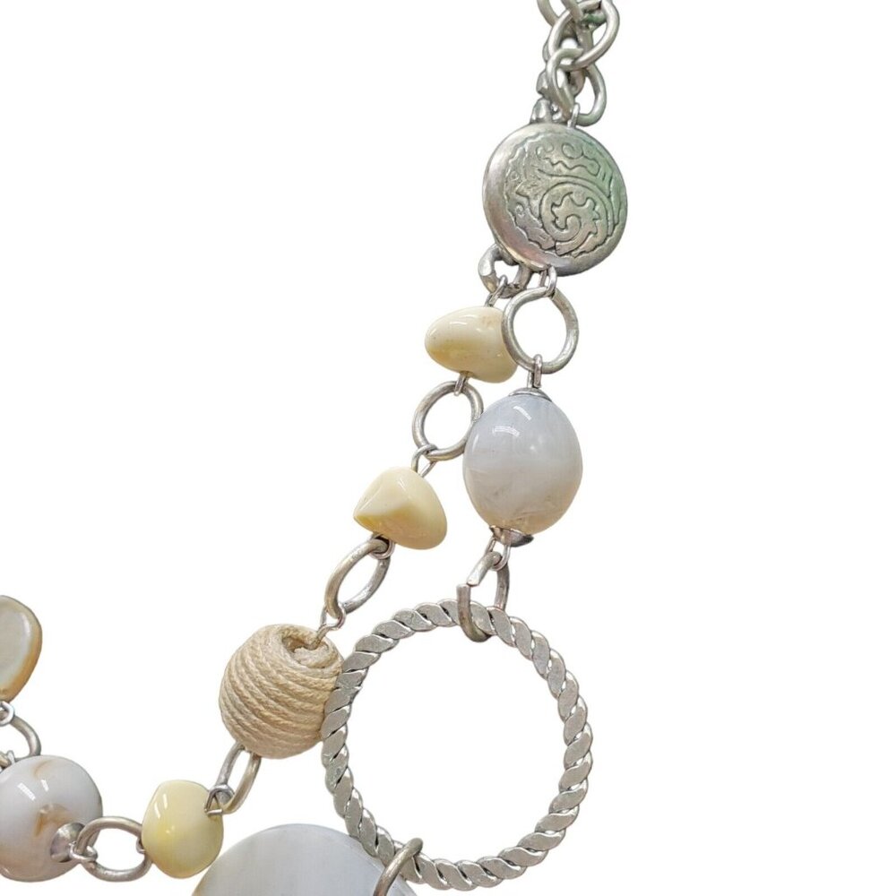 Signed NY Necklace Double Strand 20"+3" Silver Tone Pink Beige Bead Statement - Picture 3 of 5